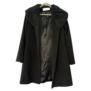 Fleurette Loro Piana Wool Ruffle Neck Mid Length Coat in Black Size 8